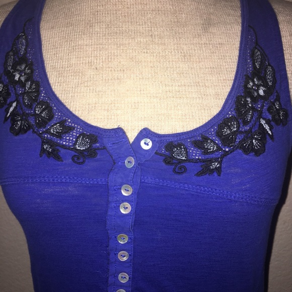 Free People Blue Tabk Sleeveless Top Black Lace Size Small - Picture 3 of 6